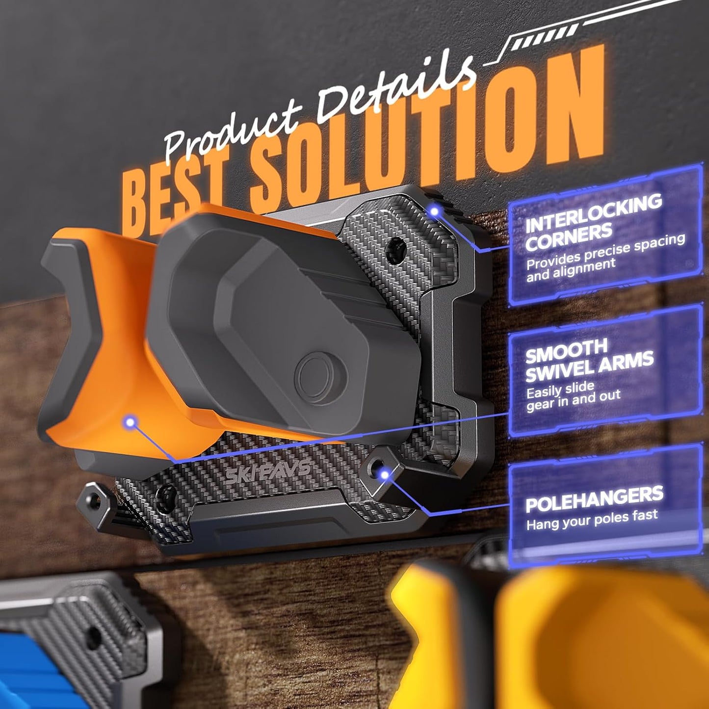 Ski & Snowboard Wall Rack for Garage Wall Fits Any Ski/board, Ski Wall Mount Holders Damage-Free Storage Rack, Garage Organization Space-Saving Winter Gear Organizer