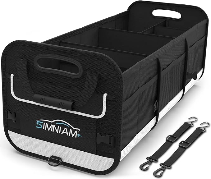 Simniam Large Car Trunk Organizer - with 5 Compartments Trunk Organizers and Storage SUV, Reinforced Handle, Securing Straps, Trunk Organizer Available for Car, SUV, Truck, Minivan