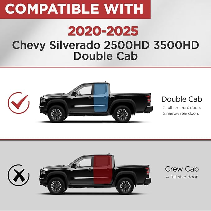 6" Running Boards Compatible with 2020-2025 Chevy Silverado 2500HD 3500HD Extended Cab Black Aluminum Alloy Side Steps Nerf Bars