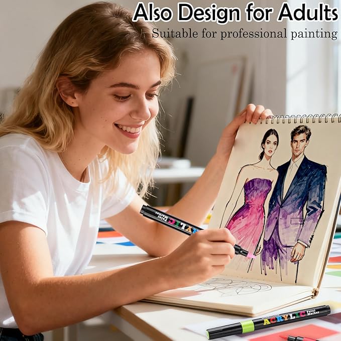 60 Colors Acrylic Markers Set,Brush Tip Acrylic Paint Pens for Painting on Rocks, Canvas, Ceramic, Wood, Glass - Perfect for Artists, Kids and Adults - DIY Crafts, Holiday Decorations & Art Supplies