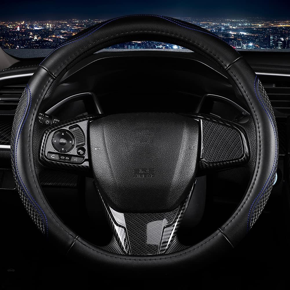Leather Car Steering Wheel Cover 15 inch Universal Fit Microfiber Steering Wheel Cover Anti-Slip, Soft, Breathable, Full Surround Car Wheel Cover