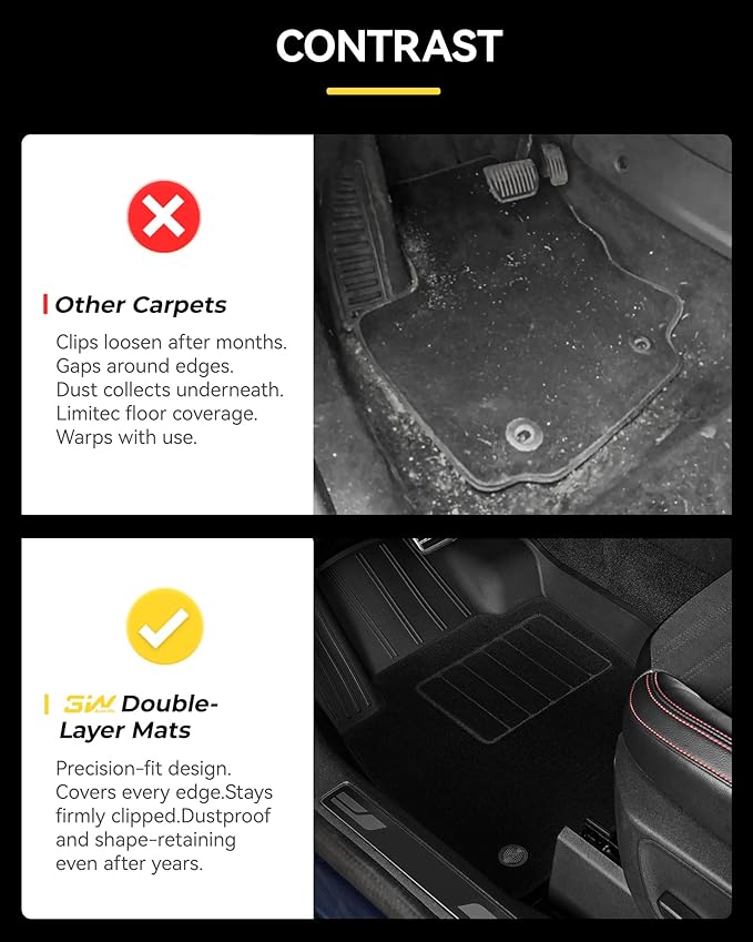 3W Floor Mats & Carpets Custom Fit Toyota Tacoma 2016-2023 (Only for Double Cab and Automatic), TPE Floor Liner Thickened Carpet with Safety Locks and Driver Heel Pad for Tacoma Cars Accessory