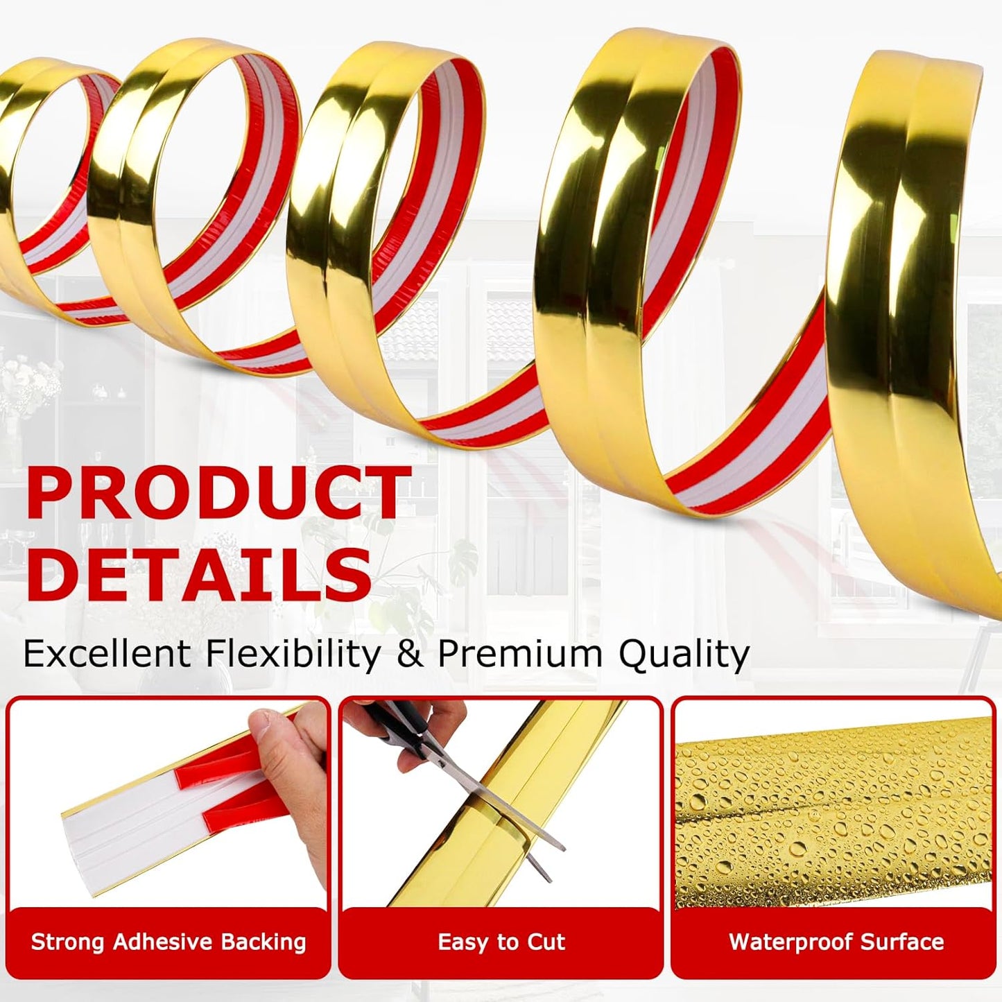 Flexible Wall Corner Protector Moulding Trim Peel and Stick Wall Corner Guards Edge Protector Self Adhesive Molding Trim Strip for Edge Ceiling (Gold, 2.4 in x 20 Ft)
