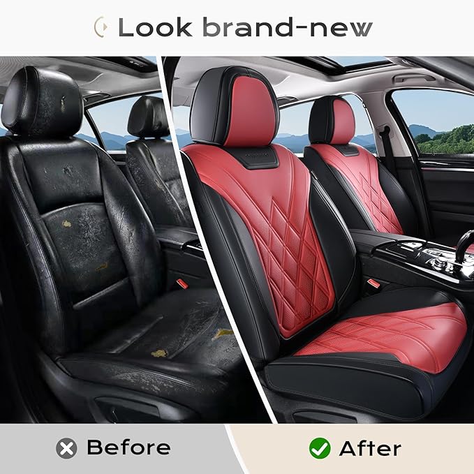 Coverado Car Seat Covers Full Set, Seat Covers for Cars, Front Seat Covers and Back Seat Cover Waterproof Leather Automotive Seat Cover, Universal Car Interior Protectors Cushion for Most Cars