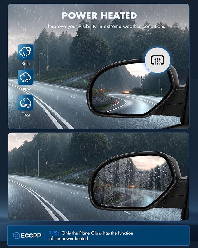 ECCPP Towing Mirrors Fit For 2007-2013 For Chevrolet Silverado 2007-2013 For GMC Sierra With Left Right Side With Power Heated Turn Signal Light Black Texture