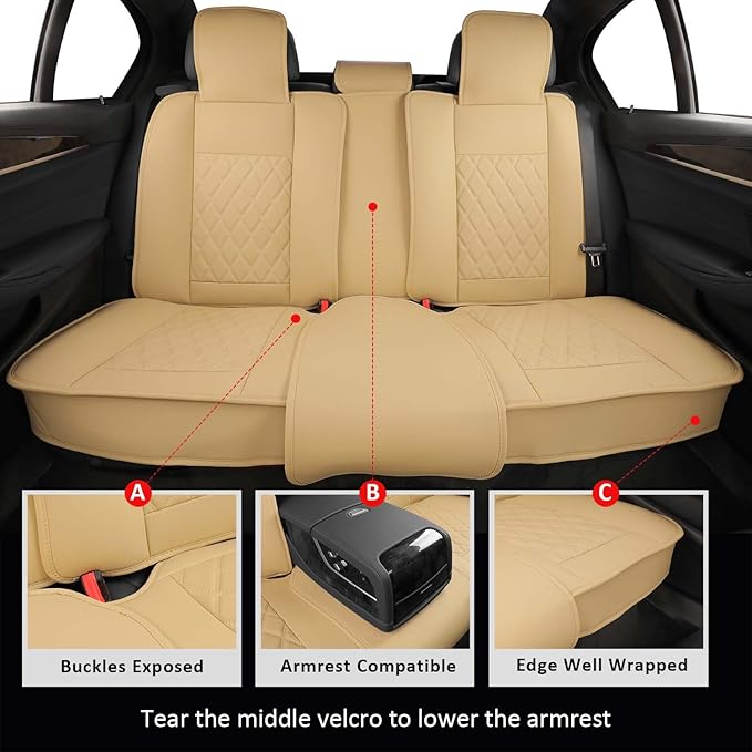 MIROZO Seat Covers Full Set Beige, Leather Car Seat Covers Automotive Seat Covers Car Seat Protector Universal Vehicle Seat Covers for Most Sedan SUV Pick-up Truck（Beige,Full Set
