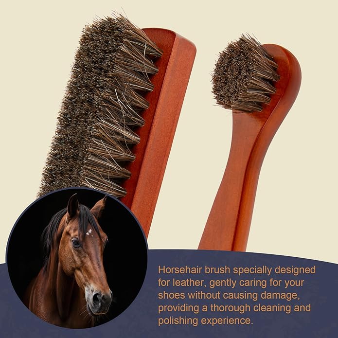 Shoe Polish Kit - Shoe Shine Kit | Leather Care Set with Horsehair Brush & Wooden Applicator | Portable Travel Case Included
