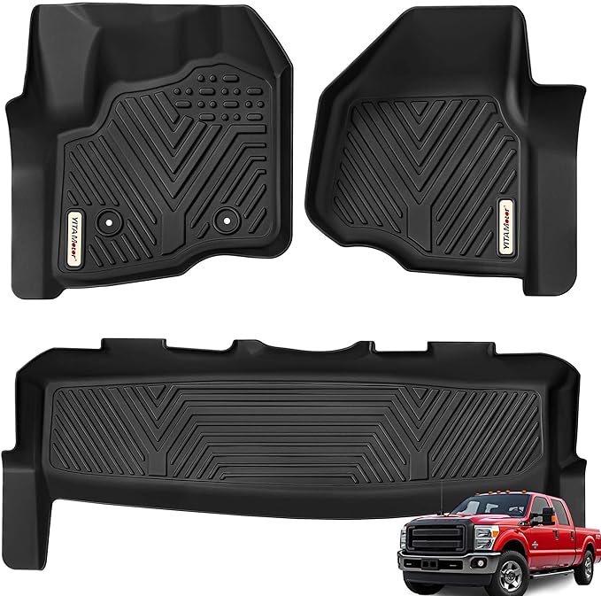 YITAMOTOR Floor Mats Compatible with 2012-2016 Ford F250/F350/F450/F550 Super Duty SuperCrew/Crew Cab, TPE All Weather Custom Fit for F-250/F-350/F-450/F-550 Accessories, 1st & 2nd Row Floor Liner Set