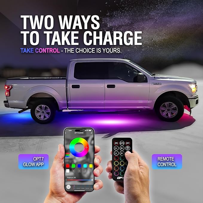 OPT7 Aura DreamColor Underglow Chasing Lights for Truck w/APP & Remote Control, Waterproof Rigid Aluminum LED Light Bar, Exterior Neon Accent Underbody RGBIC Lighting Kit, Multicolor Music Mode, 12V
