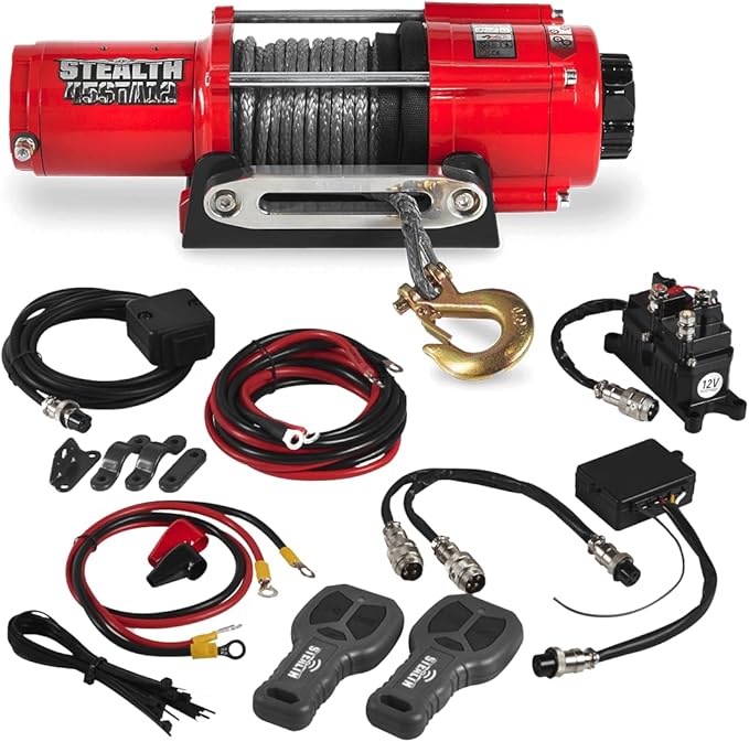 Stealth Winches 4500 lb 12V Electric Winch with Synthetic Rope & 2 Wireless Remote Kit for ATV UTV Jeep Truck Boat Trailer Car Towing Recovery, Heavy Duty Portable Off Road Winch with Mounting Plate