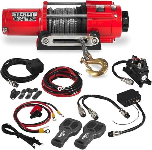 Stealth Winches 4500 lb 12V Electric Winch with Synthetic Rope & 2 Wireless Remote Kit for ATV UTV Jeep Truck Boat Trailer Car Towing Recovery, Heavy Duty Portable Off Road Winch with Mounting Plate