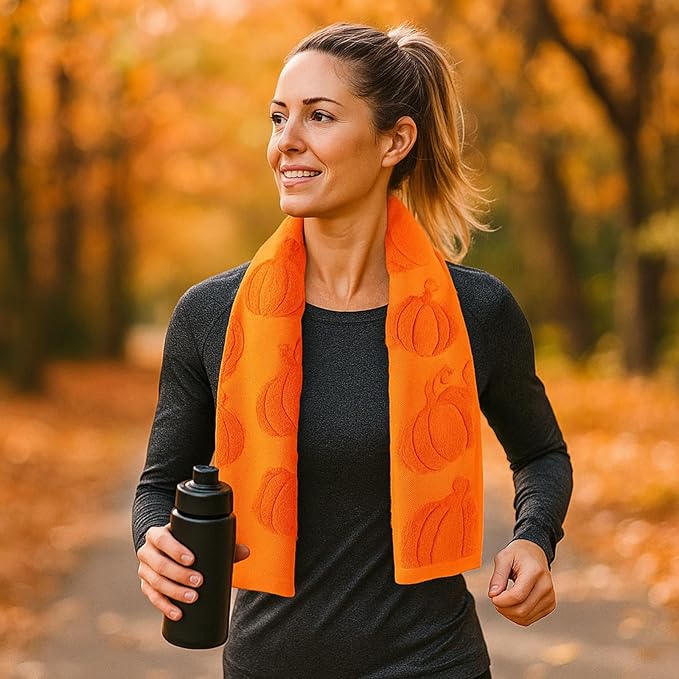 4 Pack 3D Fall Pumpkin Jacquard Hand Towels for Bathroom Jacquard Cotton Absorbent Fall Autumn Thanksgiving Orange Yellow Hand Towels for Holiday Decorative Bathroom Kitchen 14 X 30