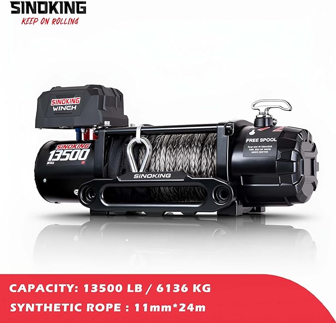 SINOKING 13500 lb Electric Winch for Jeep, Truck, SUV, Trailer Winch & Boat Winch – Heavy Duty Synthetic Rope 12V Winch, Waterproof Towing Winch with Wireless and Wired Remote