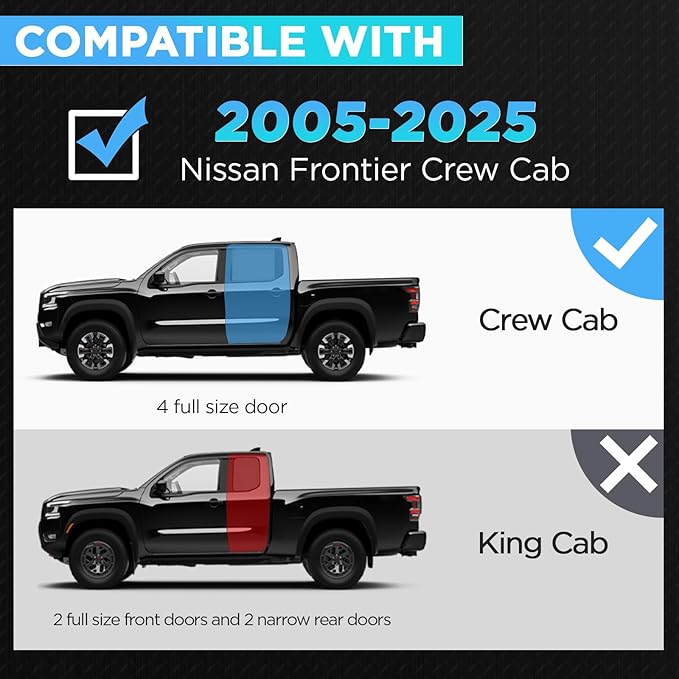 PZ Running Boards Compatible with 2005-2025 Nissan Frontier Crew Cab (4 Full Doors), Drop Side Steps Black Heavy Duty Carbon Steel Rails Nerf Bars