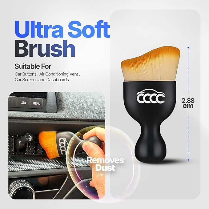 5 Pcs Car Detailing Brush Set – 2 Pcs Ultra-Soft for Delicate Leather, Screens & Trim, 2 Pcs Nylon for Wheels, Tires & Tough Dirt, 1 Pc Boar Hair for All-Purpose Interior & Exterior Detailing