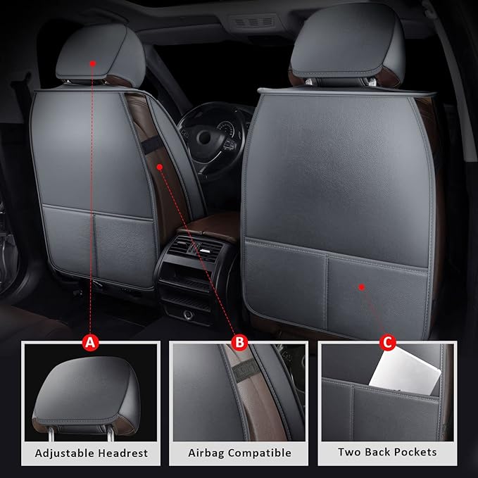 MIROZO Front Car Seat Covers Gray,2PCS Leather Seat Covers Waterproof Automotive Seat Covers Car Seat Protector Universal Vehicle Seat Covers for Most Sedan Most Sedan SUV Pick-up Truck(Grey,2PCS)