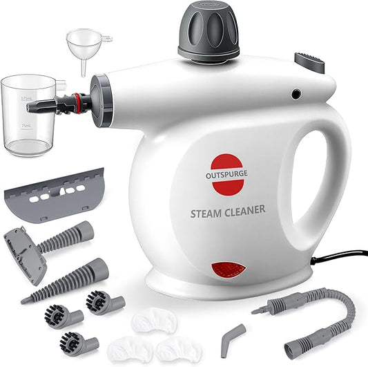 Handheld Steam Cleaner, Pressurized Multi-Surface Steam Shot with 13 Accessories, Safety Lock, Steamer for Cleaning Floor, Upholstery, Grout, Windows, Couch and Car, White