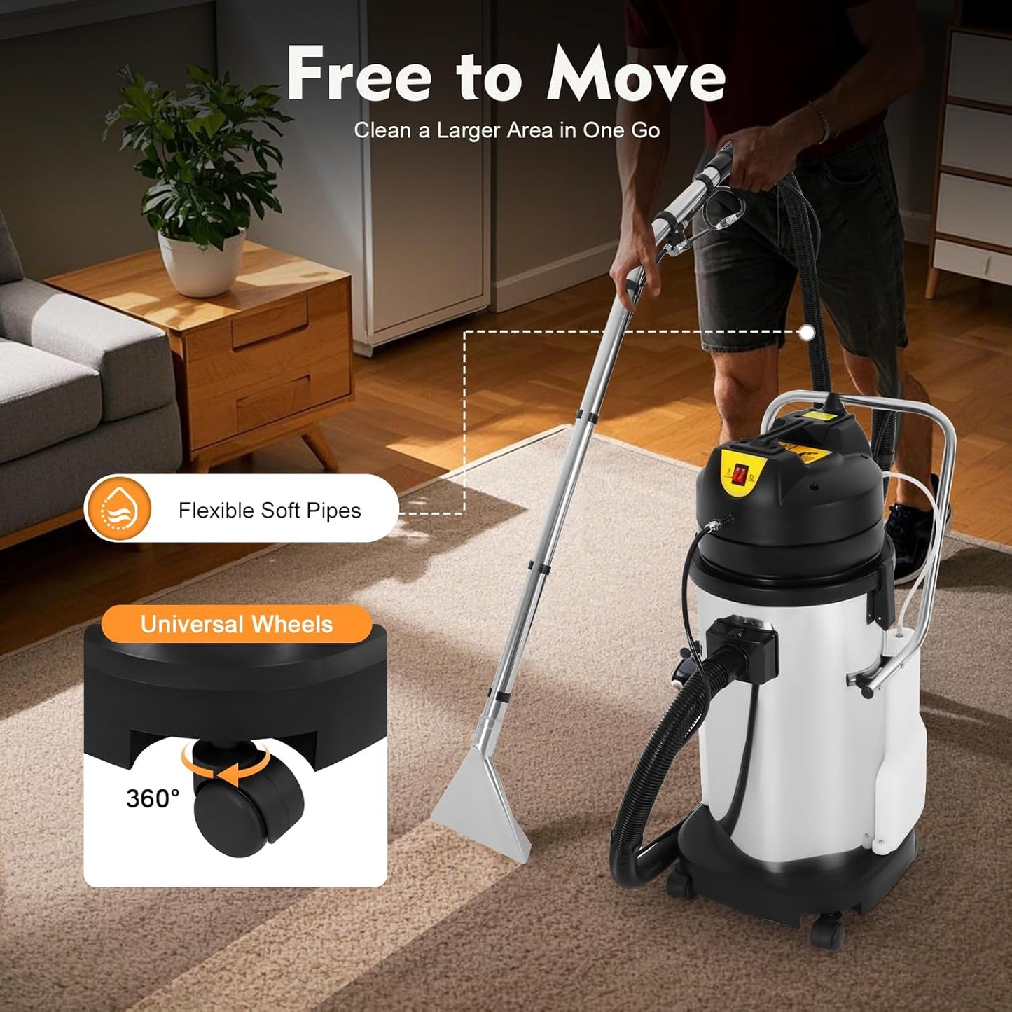 DYRABREST 40L Commercial Carpet Cleaning Machine 3 in 1 Upholstery Cleaner Machine 1000W Professional Extractor Vacuum Washing Machine for Cleaning Carpets, Sofas, Curtains, Vacuuming and Spraying
