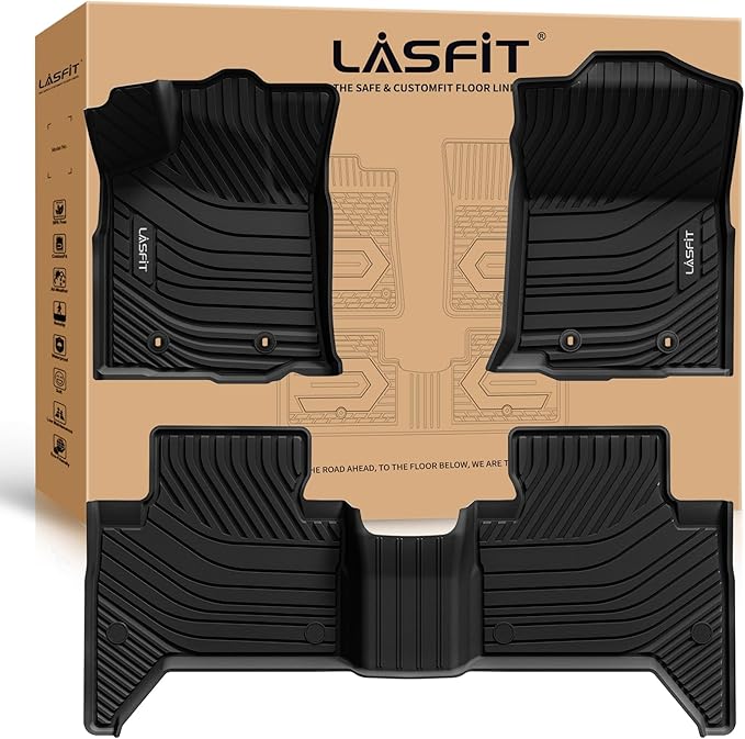 LASFIT Floor Mats for Toyota Tacoma 2016-2023 Double Cab (Only for Automatic) All Weather Custom Fit Floor Liner for Tacoma SR/SR5/TRD/Limited/Trail TPE Mats Front&Rear 2 Row Car Mats, Black