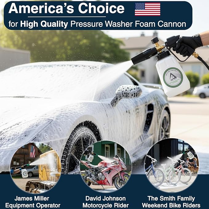 Foam Cannon for Pressure Washer, 1.1mm Orifice, 1000-4000 PSI, 1/4 Inch Quick Connector, Wide Neck and Adjustable Spray, Heavy Duty Car Snow Foam Blaster for Superior Foaming & Deep Clean, Black