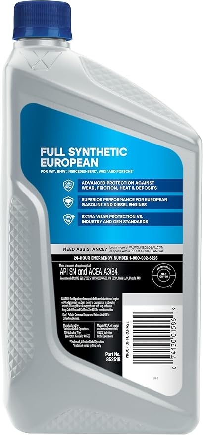 Valvoline European Vehicle Full Synthetic 0W-40 Motor Oil 1 Quart
