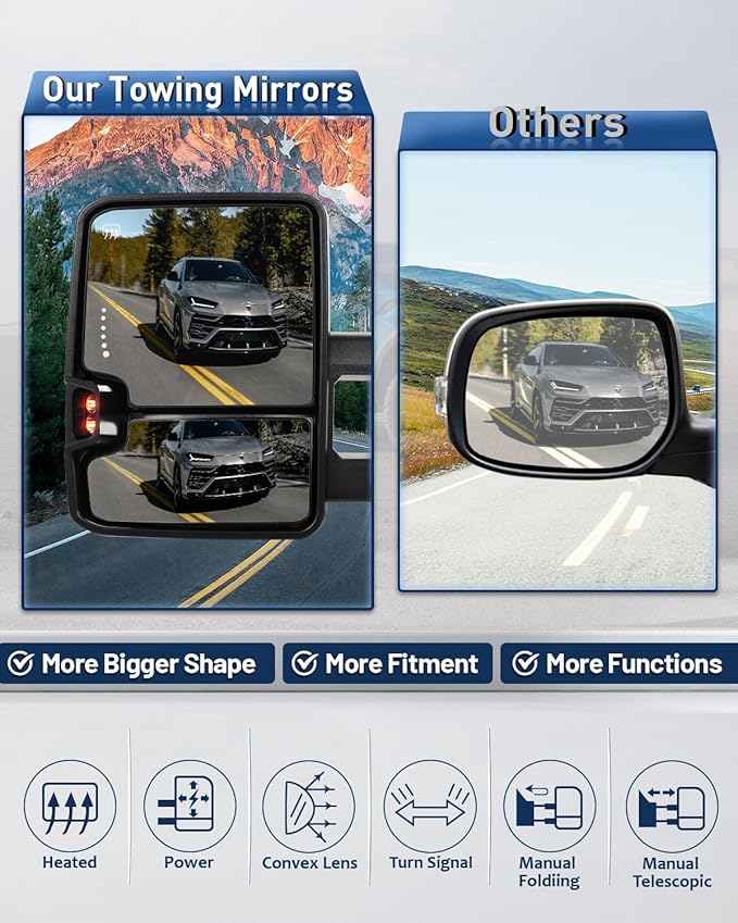 ECCPP Tow Mirrors Towing Mirrors Compatible With 2003-07 For Chevy For GMC Pickup With Left Right Side Power Adjusted Heated Arrow Light Width Light With Black Housing