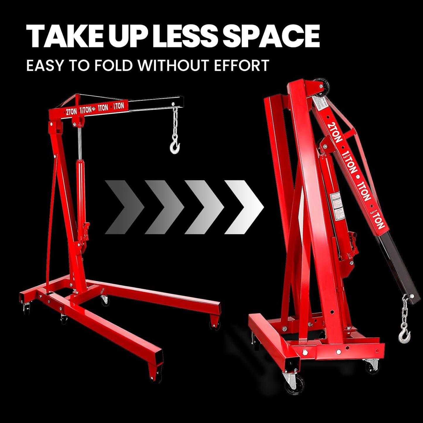 5000LBS Folding Hydraulic Engine Hoist with Lever, Heavy-Duty Cherry Picker Shop Crane with 6 Casters, Engine Lifter for Garage, Workshop & Warehouse, Red
