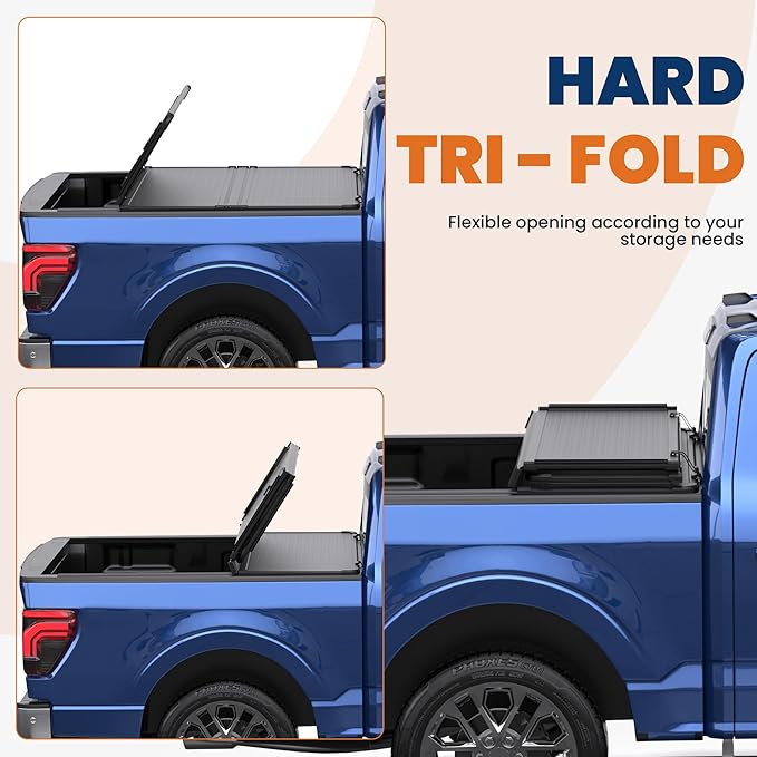 Hard Tri Truck Bed Tonneau Cover Compatible for 2015-2024 2025 Ford F150 F-150 Styleside (Not for Flareside) 5'5" Bed