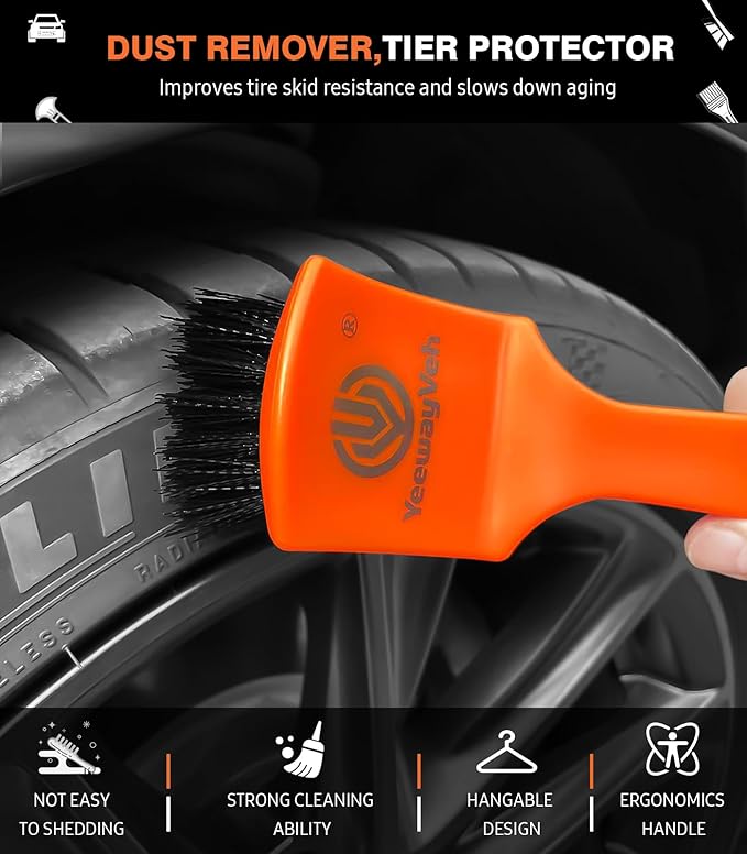YeewayVeh 8PCS Wheel Brush Kit, Bendable Wheel Rim Cleaner Brush for All Wheel Spokes, Wheel Cleaning Brush Kit with Tire Brush, Rim Brush, Car Detailing Brush and Tire Shine Applicator, Orange