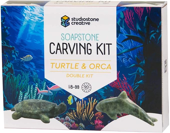 STUDIOSTONE CREATIVE DIY Arts & Crafts Carving Kit Kids Adults Turtle & Orca Sculpture Soapstone