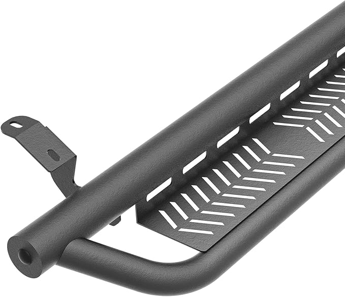 CrewMax Cab Running Boards Side Steps Compatible with 2007-2021 Toyota Tundra Crew Max Cab, Two Stair Drop Design Style Black Truck Side Rails Nerf Bars (Black Powder Coated, Star Logo)