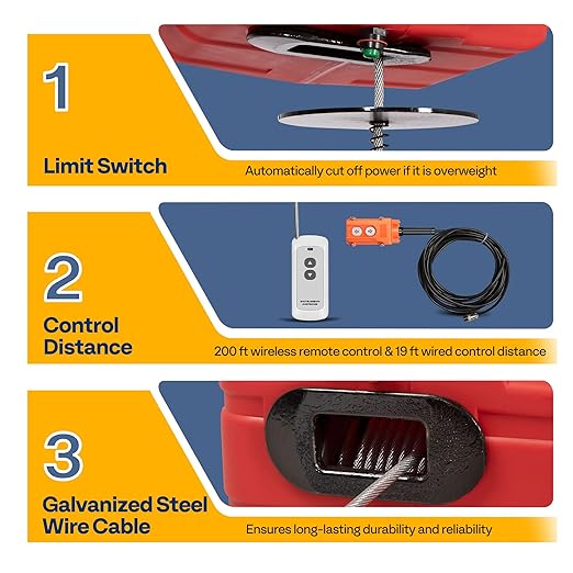 VIVOHOME 3-in-1 Electric Hoist Winch 1540lbs, 110V Portable Power Winch Crane with Wire and Wireless Remote Control, 40ft Lifting Height for Towing, Overload Protection for Garage, Factory, Warehouse