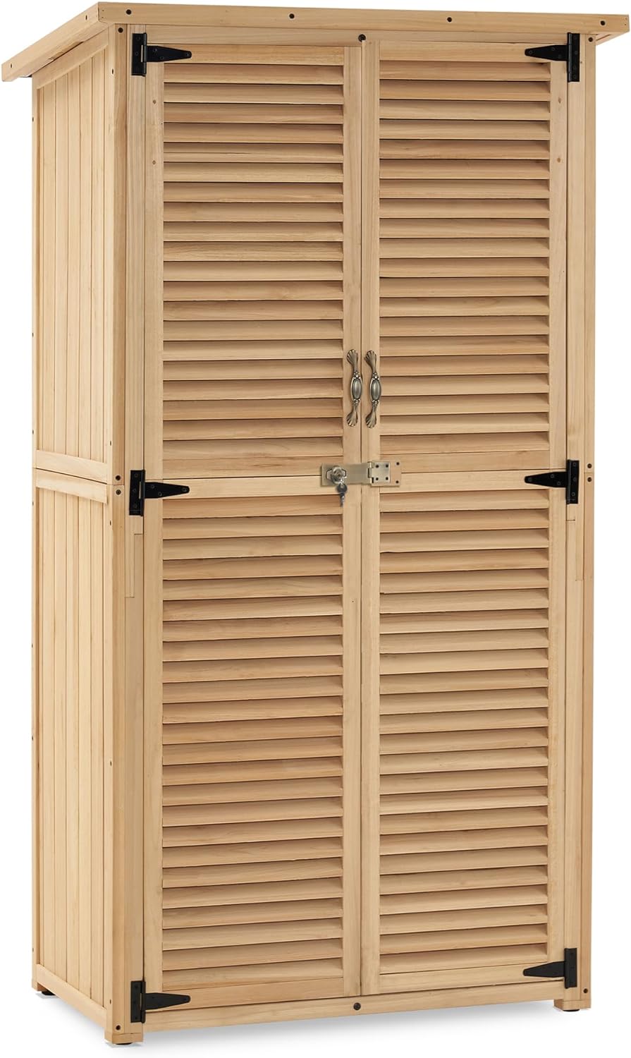 MCombo Outdoor Storage Cabinet, Wooden Storage Shed with Latch, Outside Garden Tool Shed with 2 Doors for Patio Yard Lawn, 0808 (Natural, Medium)