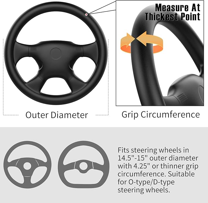 SEG Direct Genuine Leather Steering Wheel Cover, Stitch On Wrap, 15 Inch Steering Wheel Wrap for Car Truck SUV Pickup Boat, DIY Sewing with Needle Thread, Black