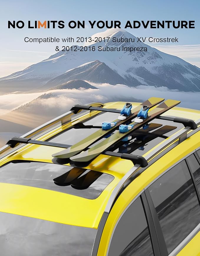 300lbs Lockable Roof Rack Cross Bars Compatible with 2013-2017 Subaru XV Crosstrek & 2012-2016 Impreza, Heavy Duty Aluminum Roof Rails Crossbars Cargo Canoe Black Rooftop Cargo.