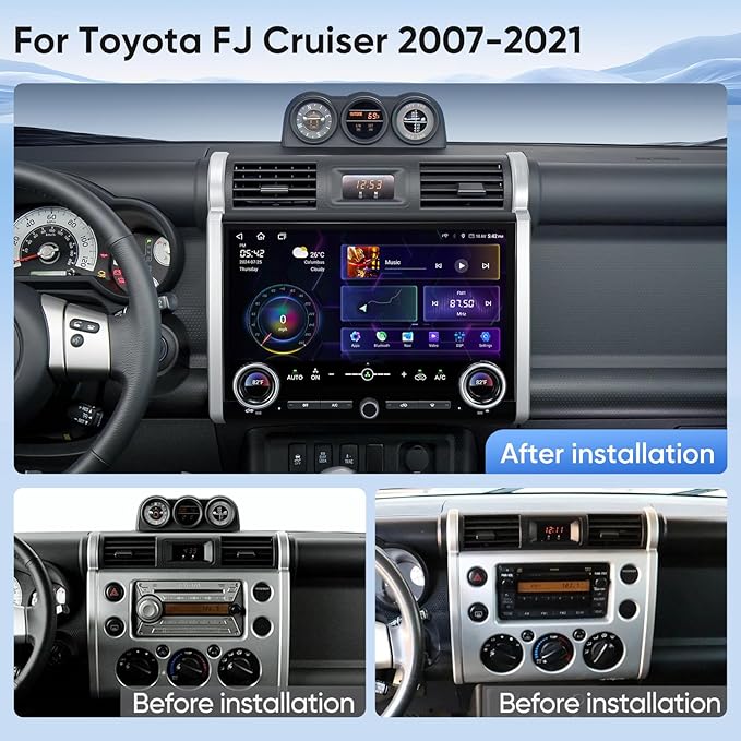 15" Touchscreen Car Stereo Radio for Toyota FJ Cruiser 2007-2021 with Wireless CarPlay Android Auto 8 Core 6+128GB BT/WiFi/SWC Andriod 13 GPS Navigation Head Unit Dash Kit Replacement Upgrade