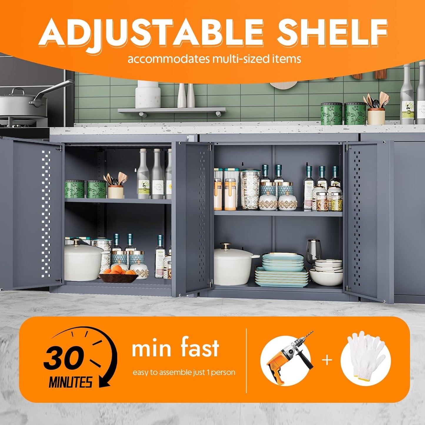 Metal Wall Storage Cabinet Steel Wall Mounted Garage Storage Cabinet with Adjustable Shelf and Doors for Basement Utility Room Warehouse Kitchen