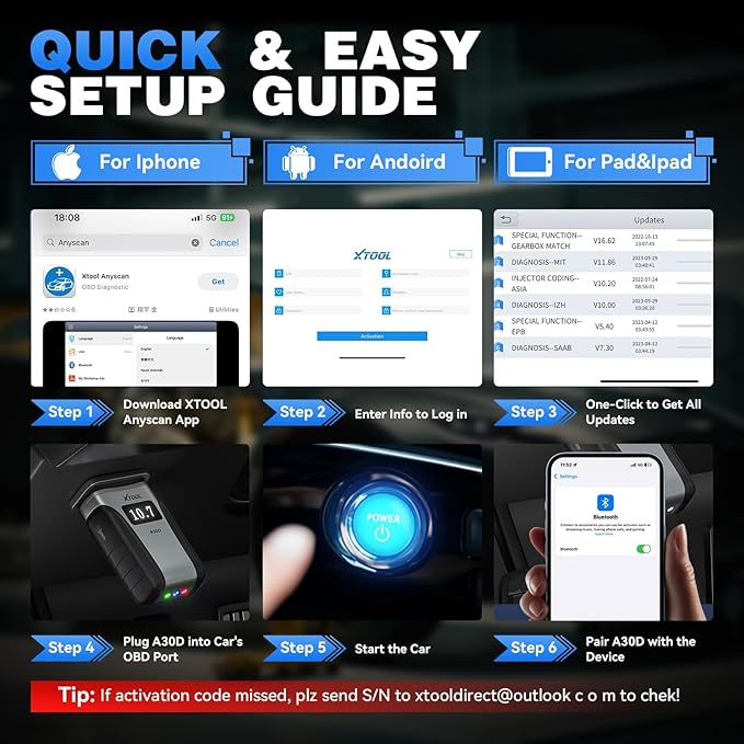 XTOOL Anyscan A30D OBD2 Scanner Diagnostic Tool Wireless, Bidirectional Scan Tool with Lifetime Updates & 19 Resets, Crank Sensor Relearn, Full System Diagnostics, Car Code Reader for iPhone/Android