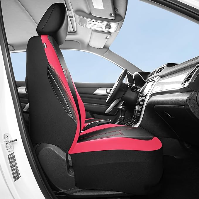 Neoprene Waterproof Seat Covers, Composite EVA Lining Car Seat Cover Front Seats, Airbag Compatible,Durable,Universal Automotive Comfort for Most Cars,Trucks, SUVs(Black Red 816)