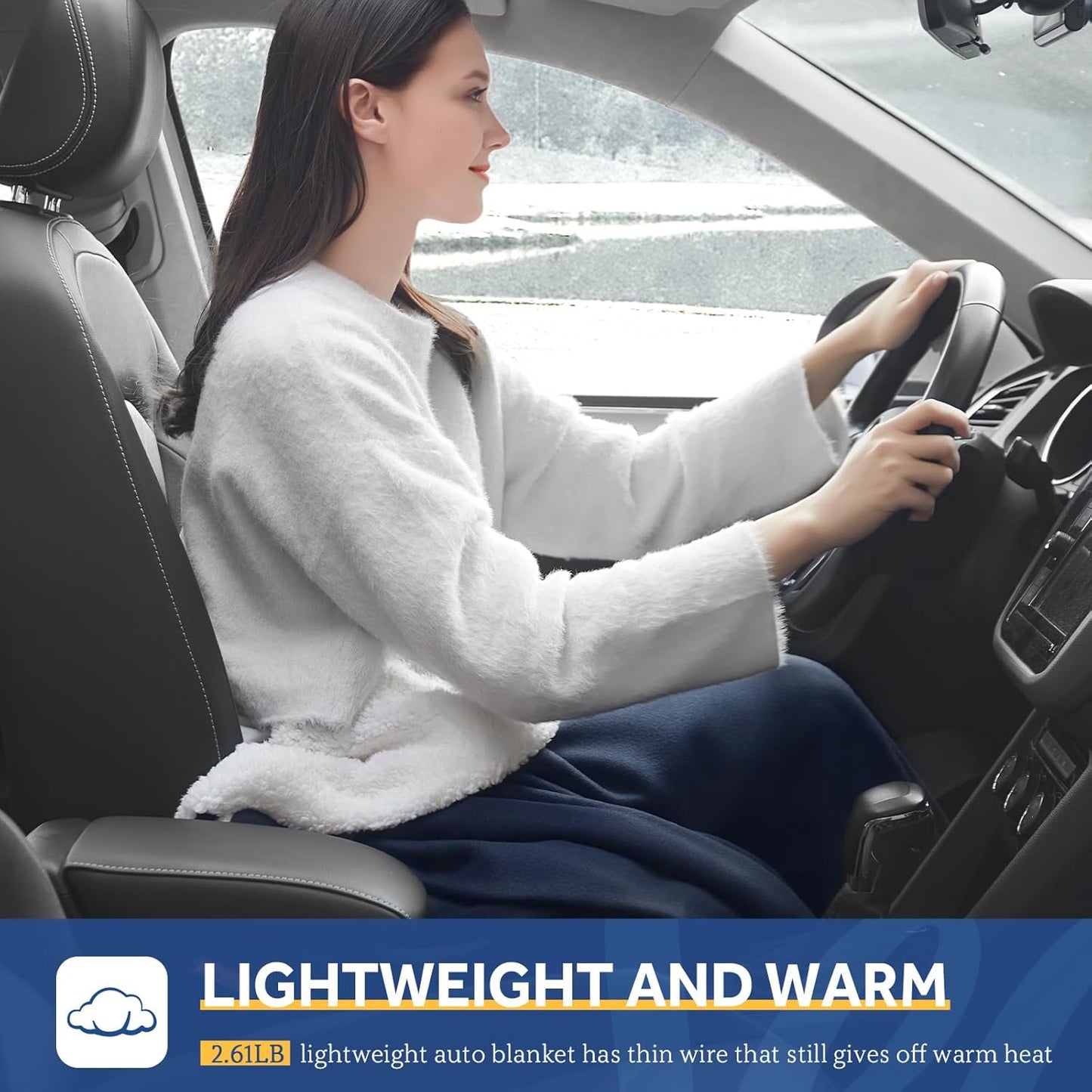 Sealy 12-Volt Heated Car Blanket, Portable Electric Blanket with 3 Heating Levels & 4 Hours Auto Off for Car, Truck, SUV, RV or Camping, Machine Washable, 59" X 43", Navy