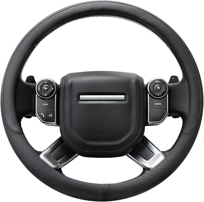 COFIT Breathable Car Steering Wheel Cover 16 inch Auto Universal Leather Wrap Non-Slip Protector Automotive Interior Accessories, Black (Suit for 15.5-16 inch)