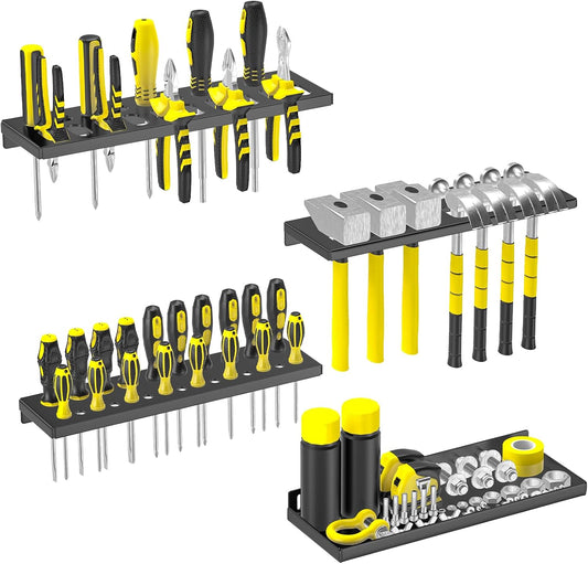 Wall Mount Screwdriver Organizer, Pliers Holder, Hammer Rack, Metal Storage Board, Power Tool Organizer for Workshop Shed Garage Workbench Home, 4 Pcs