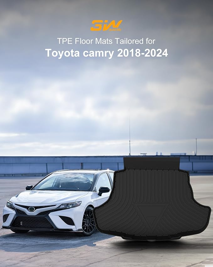 3W Cargo Liner Fit Toyota Camry 2018-2024, TPE All Weather Custom Fit Floor Liner, 1st and 2nd Row Floor Mats and Trunk Mat, Black
