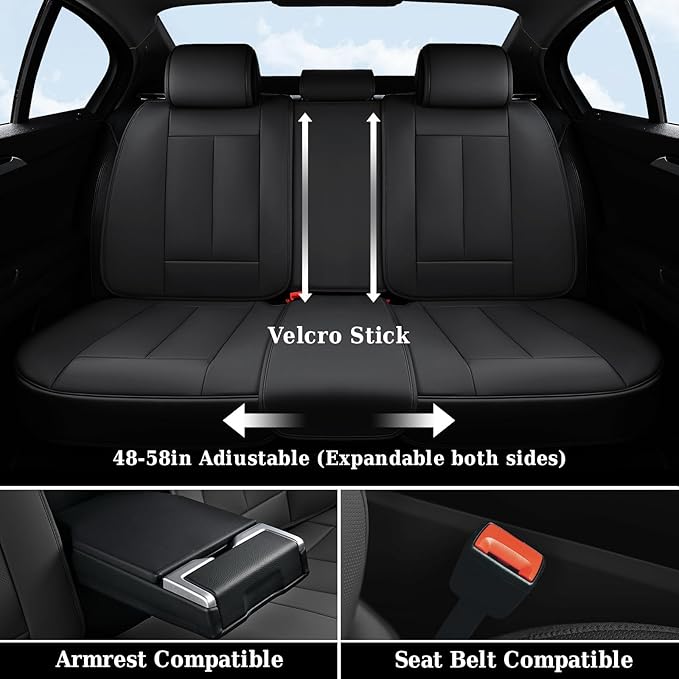 Coverado Car Seat Covers Full Set, Luxury Nappa Leather Seat Cover, Universal Seat Covers for Cars, Front and Back Waterproof Seat Cover Car Seat Protector Fit for Most Cars(Black)