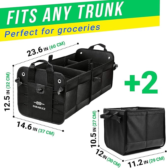 Extra Large Car Trunk Organizer for SUV - Trunk Storage - Modular Configurable Detachable Collapsible - Minivan Truck Sedan Van - 4 Compartment XXL, Black