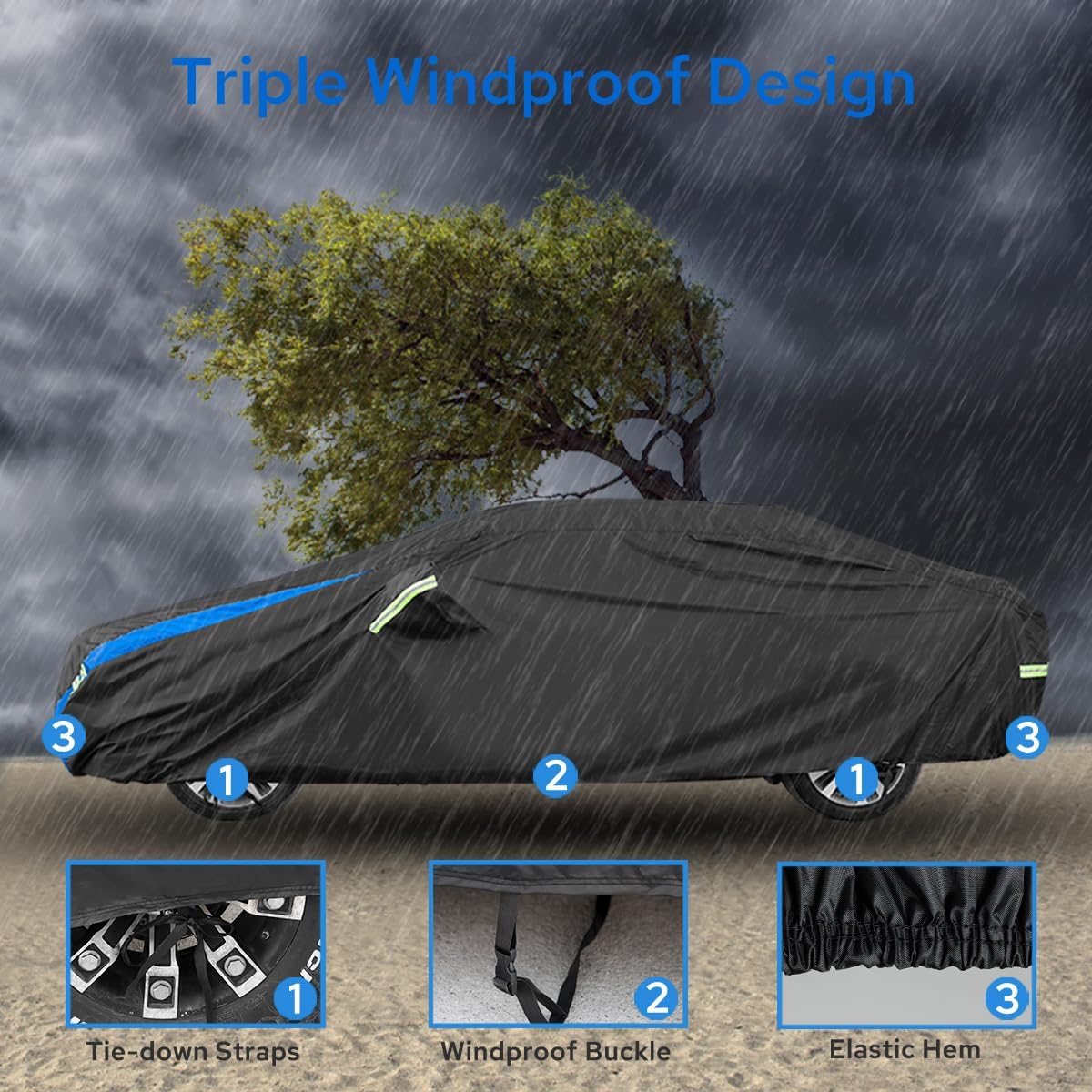 Avecrew Car Cover Custom Fit for Toyota Corolla, Waterproof All Weather Full Exterior Cover Rain Snow UV Protection Cover with Side Door Zipper Design