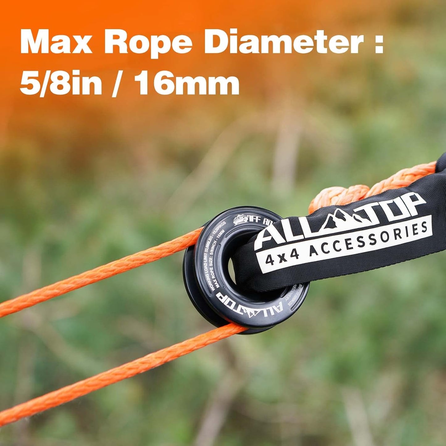 ALL-TOP Recovery Ring 66000 LBS Winch Snatch Towing Ring, Tackle Pulley System, Rope Retention Safety Strap Included, Black