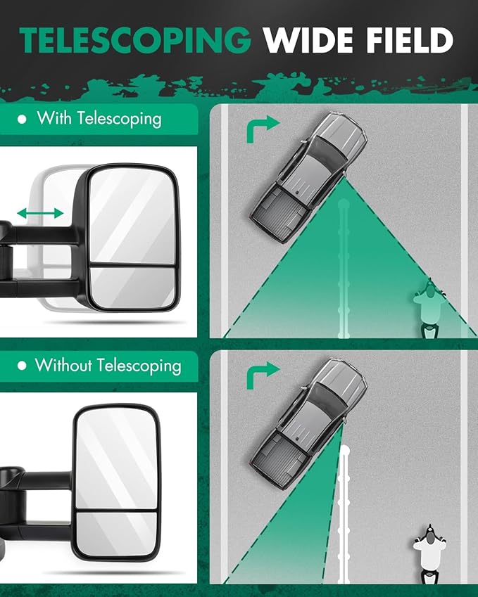 SCITOO Tow Mirrors Compatible with 1988-1998 for Chevy for Silverado for GMC for Sierra 1500 2500 3500 Truck Black Towing Mirrors with Power Left Right Side