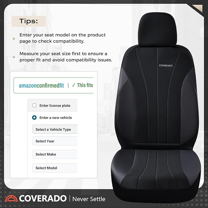 Coverado Car Seat Covers Front Seats, Auto Seat Covers Full Set, Mesh Breathable Seat Protectors, 2 Seats Black Automotive Seat Covers, Universal Fit for SUV, Sedan, Truck