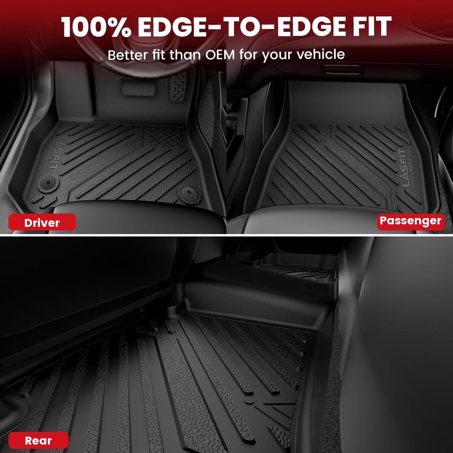 LASFIT Floor Mats Custom Fit for Volkswagen Jetta 2011-2018 (Not Fit for Jetta SportWagen), All-Weather Protection TPE 1st & 2nd Row Car Liners for VW Accsessories, Black Odor-Less Easy to Clean